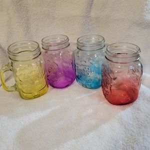 Glass mugs, set of 4, colorful ombre color, 16oz glass mugs